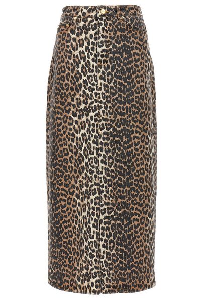 Ganni Leopard Printed Midi Skirt