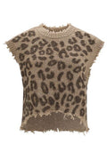R13 Distressed Animal-Pattern Knitted Top