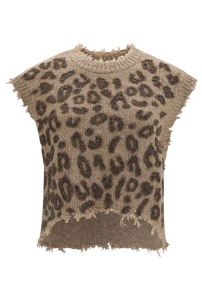 R13 Distressed Animal-Pattern Knitted Top