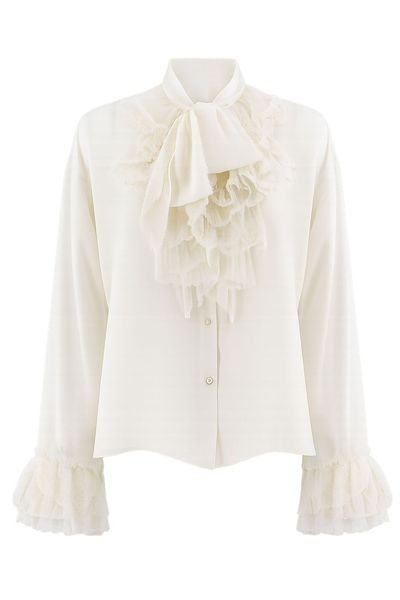 Ermanno Scervino Ruffled Tie-Neck Shirt
