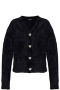 Balenciaga Heart Crystal-Button Fluffy Cardigan