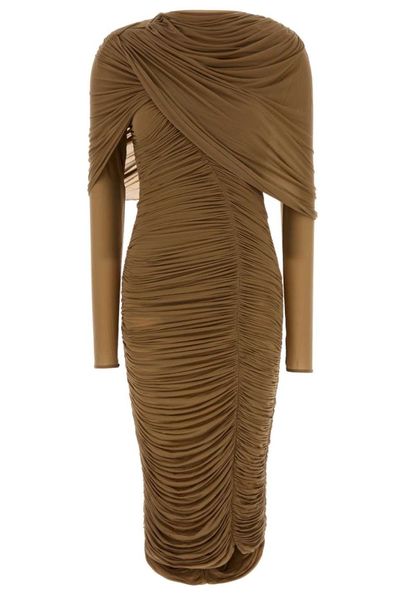 Magda Butrym Draped High-Neck Midi Dress