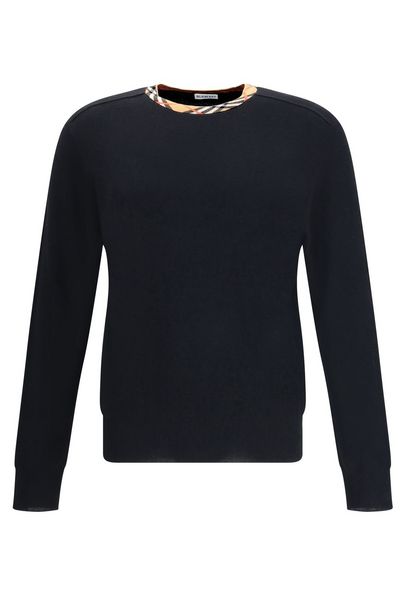 Burberry Checked Trim Crewneck Jumper