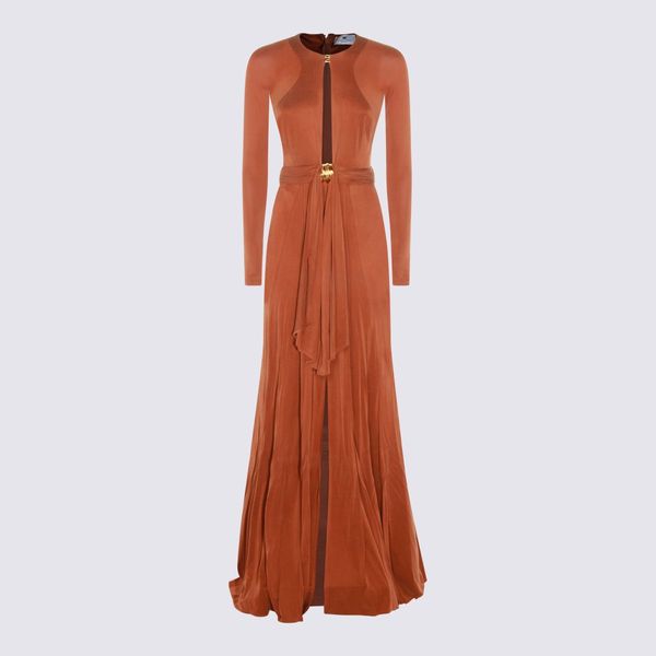 Elisabetta Franchi Pleated Belted Maxi Dress