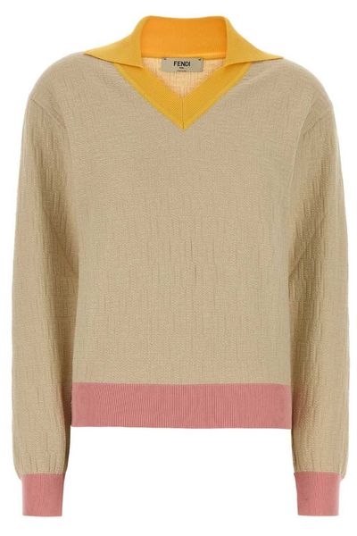 Fendi Logo Detailed V-Neck Jumper