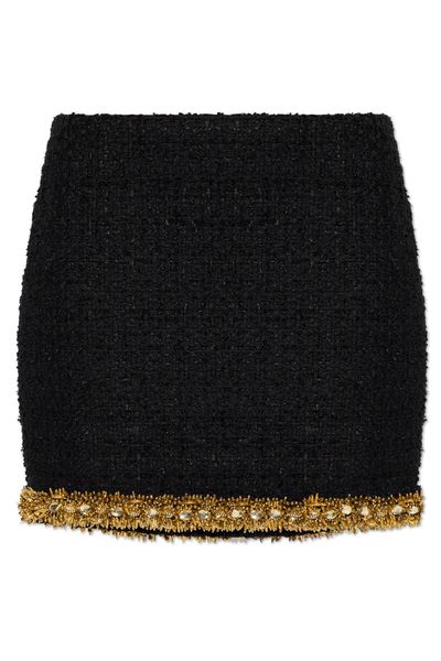 Balmain Beaded Hem Tweed Mini Skirt