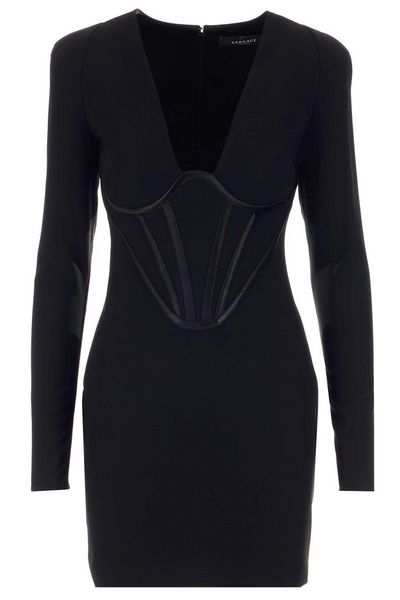 Versace Corset-Effect V-Neck Cocktail Dress
