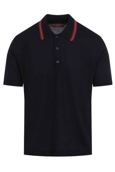 Gucci Web Detailed Knit Polo Shirt