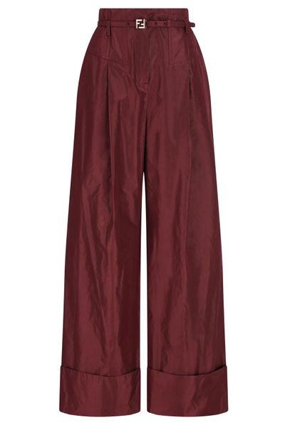 Fendi Taffeta Logo Plaque Wide-Leg Trousers