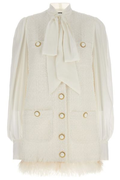Balmain Lavalliere Collar Tweed Dress