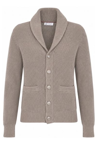 Brunello Cucinelli Shawl Collar Ribbed Cardigan