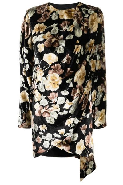 Saint Laurent Draped Floral Patterned Dress