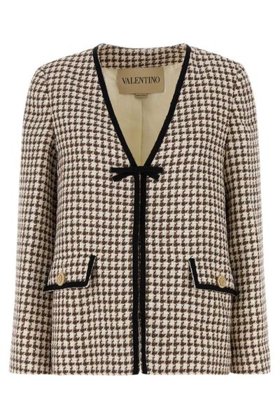 Valentino Houndstooth V-Neck Tweed Jacket