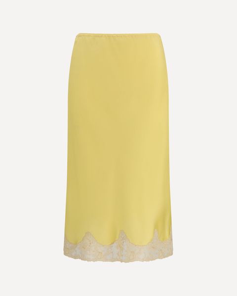 Saint Laurent Lace-Trim Satin Midi Skirt