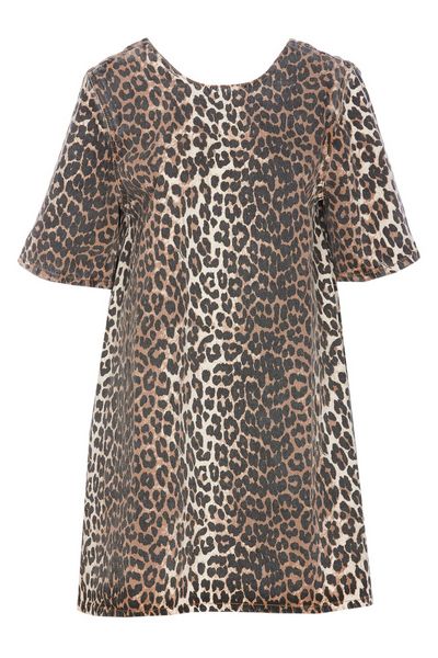Ganni Leopard Printed Open Back Mini Dress