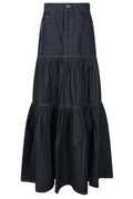 Saint Laurent Logo Patch Denim Long Skirt