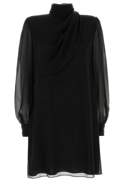 Valentino Draped High Neck Long-Sleeved Dress