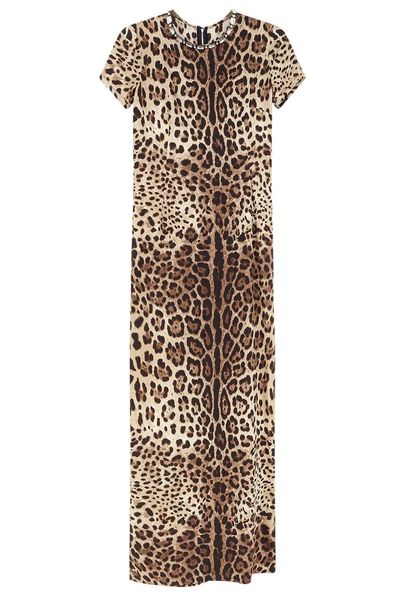 Dolce & Gabbana Leopard Printed Midi Charmeuse Dress