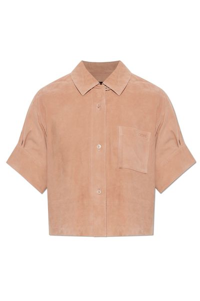 Loewe Cropped Suede Short-Sleeve Shirt