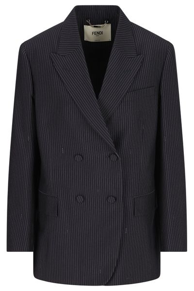 Fendi Pinstriped Button-Up Blazer