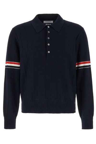Thom Browne RWB-Striped Long-Sleeved Polo Shirt