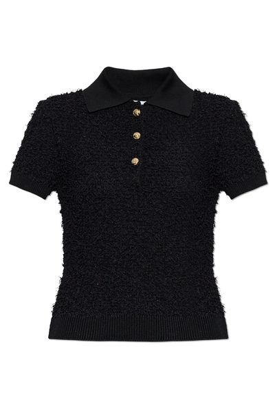 Balmain Textured Short Sleeve Polo Top