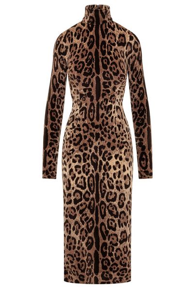 Dolce & Gabbana Leopard-Printed High-Neck Mid-Length Dress