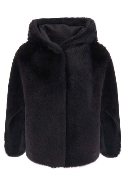 Suprema Hooded Shearling Zip-Up Coat