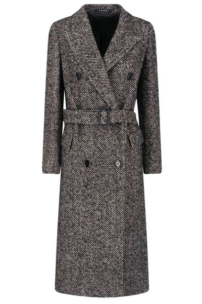 Tagliatore Belted Herringbone Double-Breasted Coat