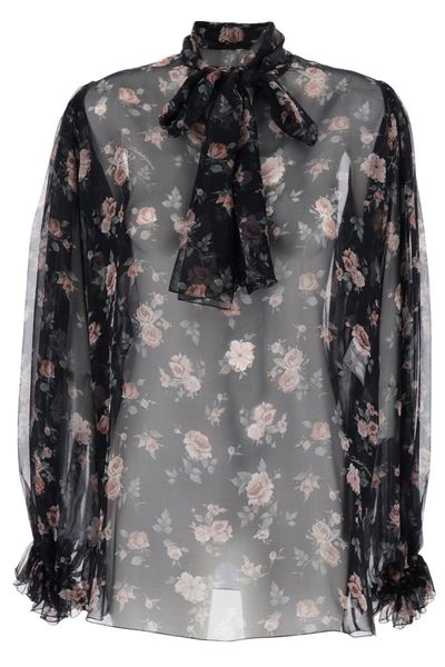 Dolce & Gabbana Floral Tie-Neck Sheer Top