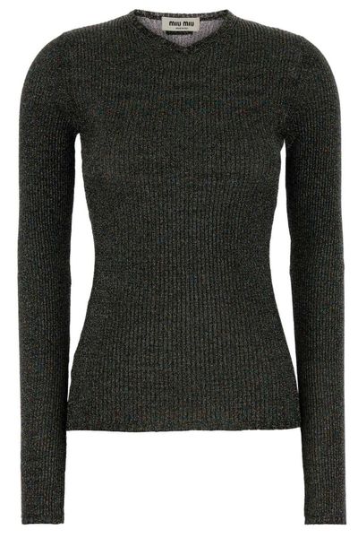 Miu Miu Lurex-Detailed V-Neck Jumper