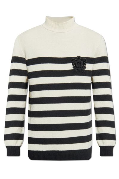Balmain Logo Patch Striped Jumper