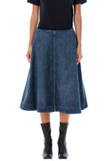 Khaite Renta Flared Denim Midi Skirt