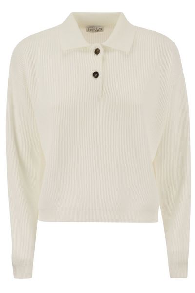 Brunello Cucinelli Embellished English Rib Knit Polo Shirt