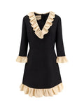 Valentino Ruffled Trim V-Neck Mini Dress