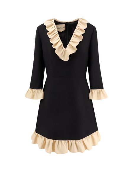 Valentino Ruffled Trim V-Neck Mini Dress