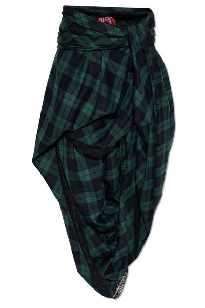 Diesel O-Winny Draped Plaid Skirt