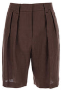 PLAIN Pleated Linen Bermuda Shorts