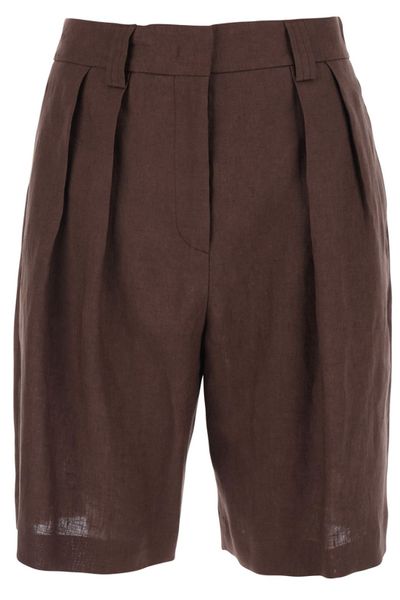 PLAIN Pleated Linen Bermuda Shorts