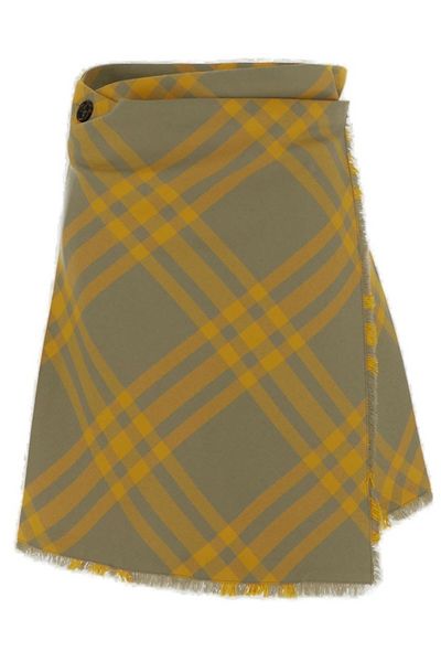Burberry Check-Pattern Pleated Frayed Skirt