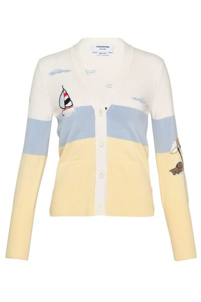 Thom Browne Nantucket Scene Intarsia Knit Cardigan