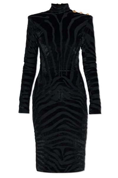 Balmain Short Zebra-Print Velvet Dress