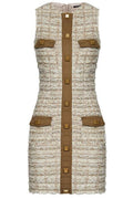 Balmain Buttoned Sleeveless Tweed Mini Dress