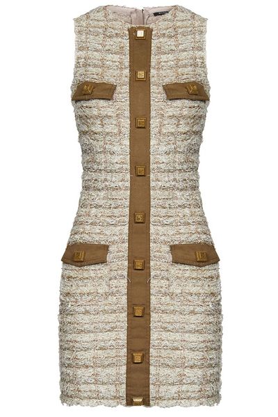 Balmain Buttoned Sleeveless Tweed Mini Dress
