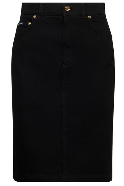 Dolce & Gabbana Logo Plaque Denim Midi Skirt