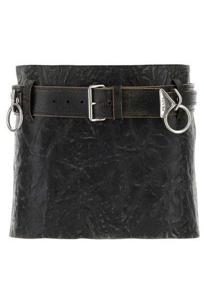 Prada Belted Leather Mini Skirt