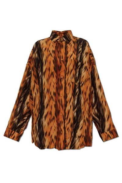 Balenciaga Fur Print Collared Long-Sleeve Shirt