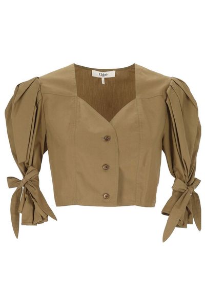 Chloé Cropped Puff-Sleeve Top