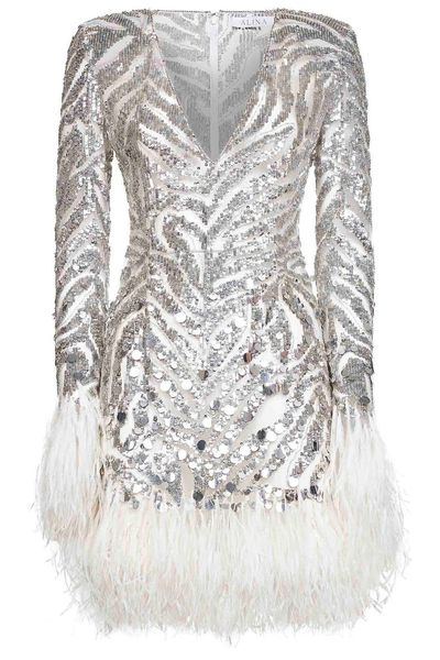 Alina Feather-Trim Sequin Mini Dress