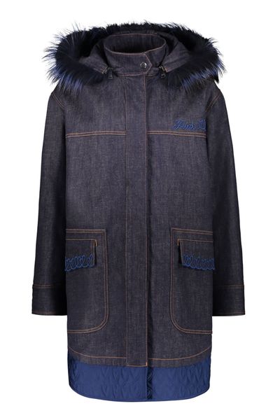 Fendi Logo Embroidered Hooded Denim Coat